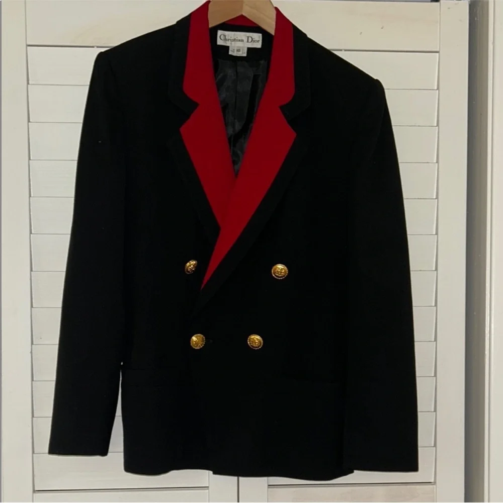 Authentic Christian Dior Black Blazer with Red Lapel 10